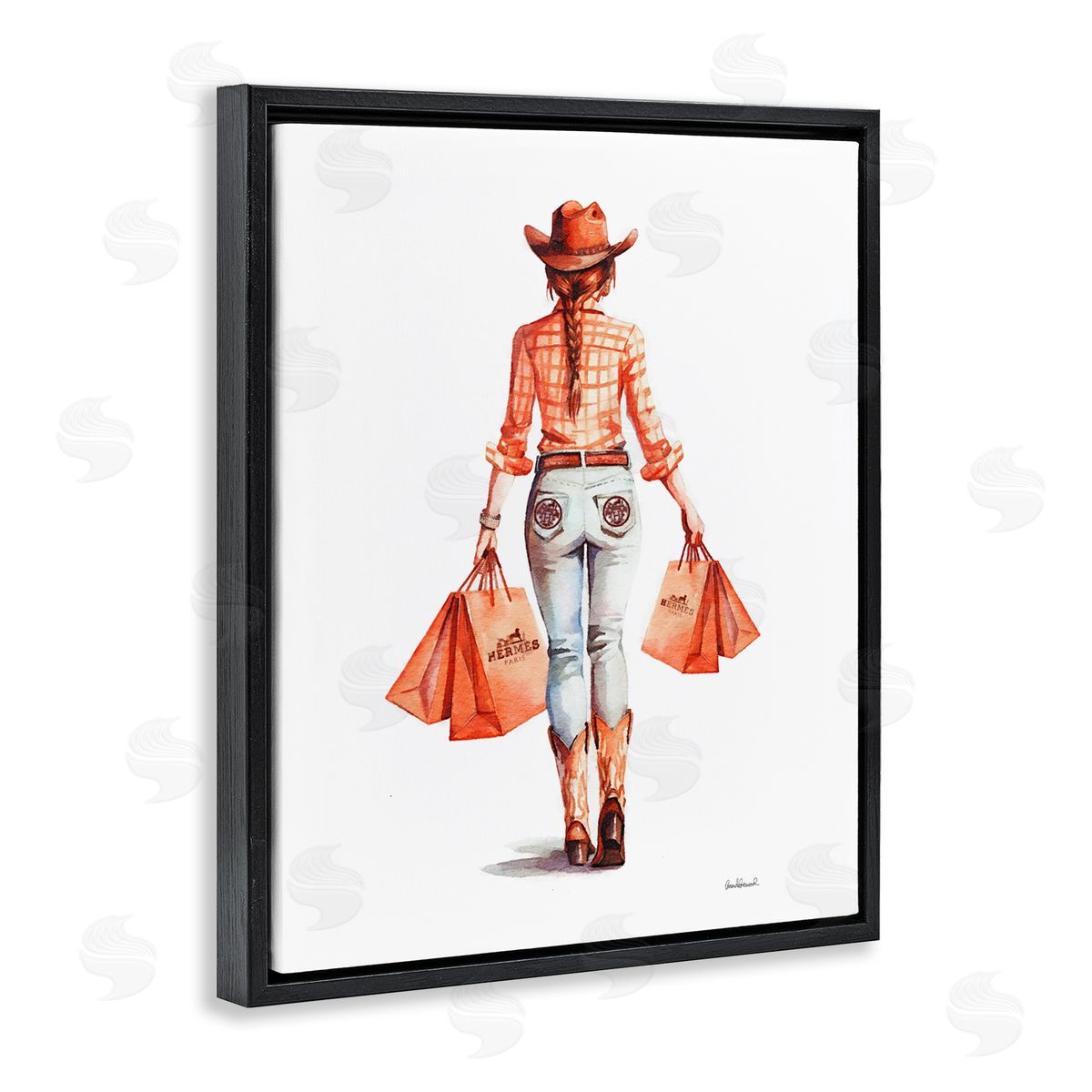 Modern Chic Cowgirl Black Floating Frame Canvas Wall Art, Home Decor by Amanda Greenwood