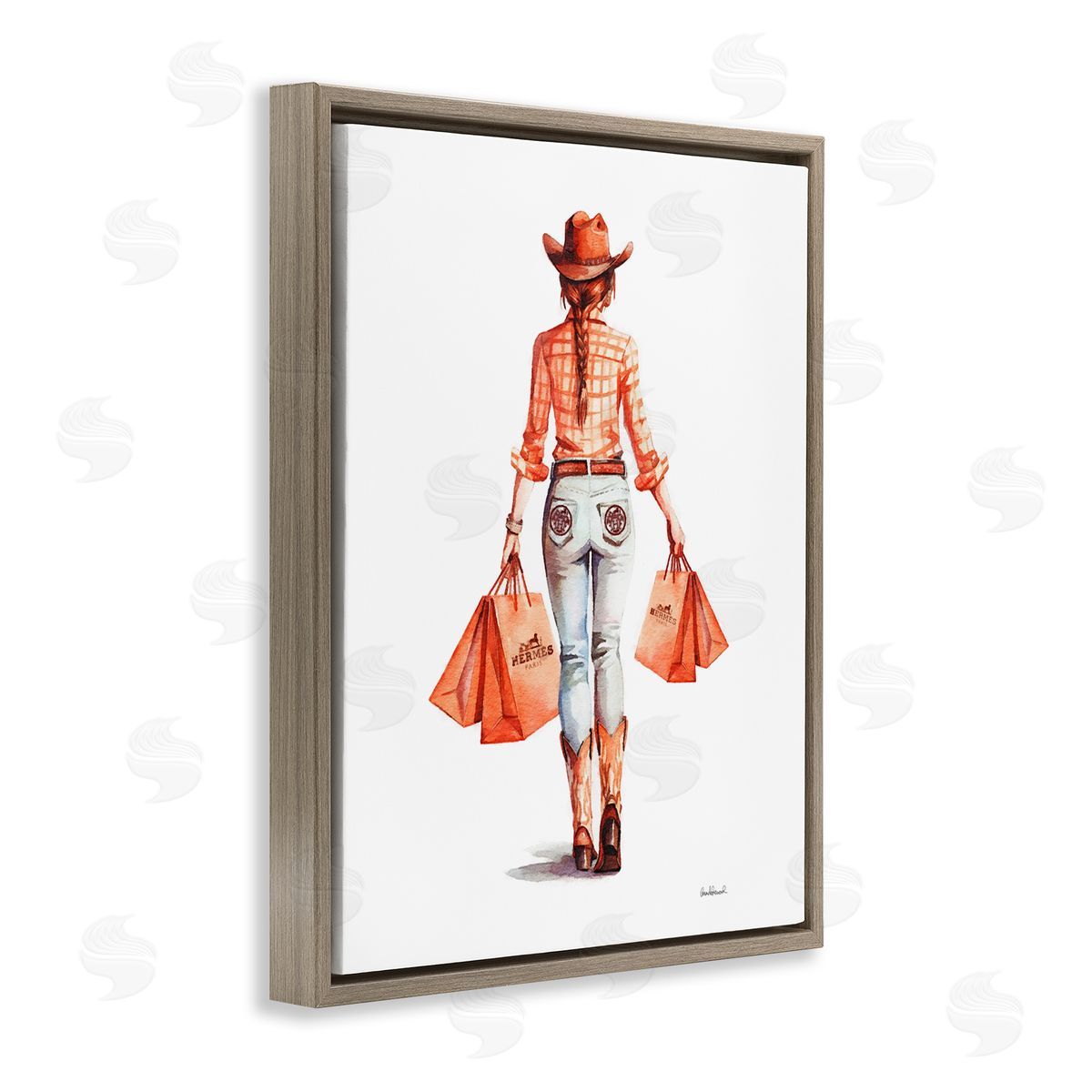 Modern Chic Cowgirl Brown Floating Frame Canvas Wall Art, Home Decor by Amanda Greenwood