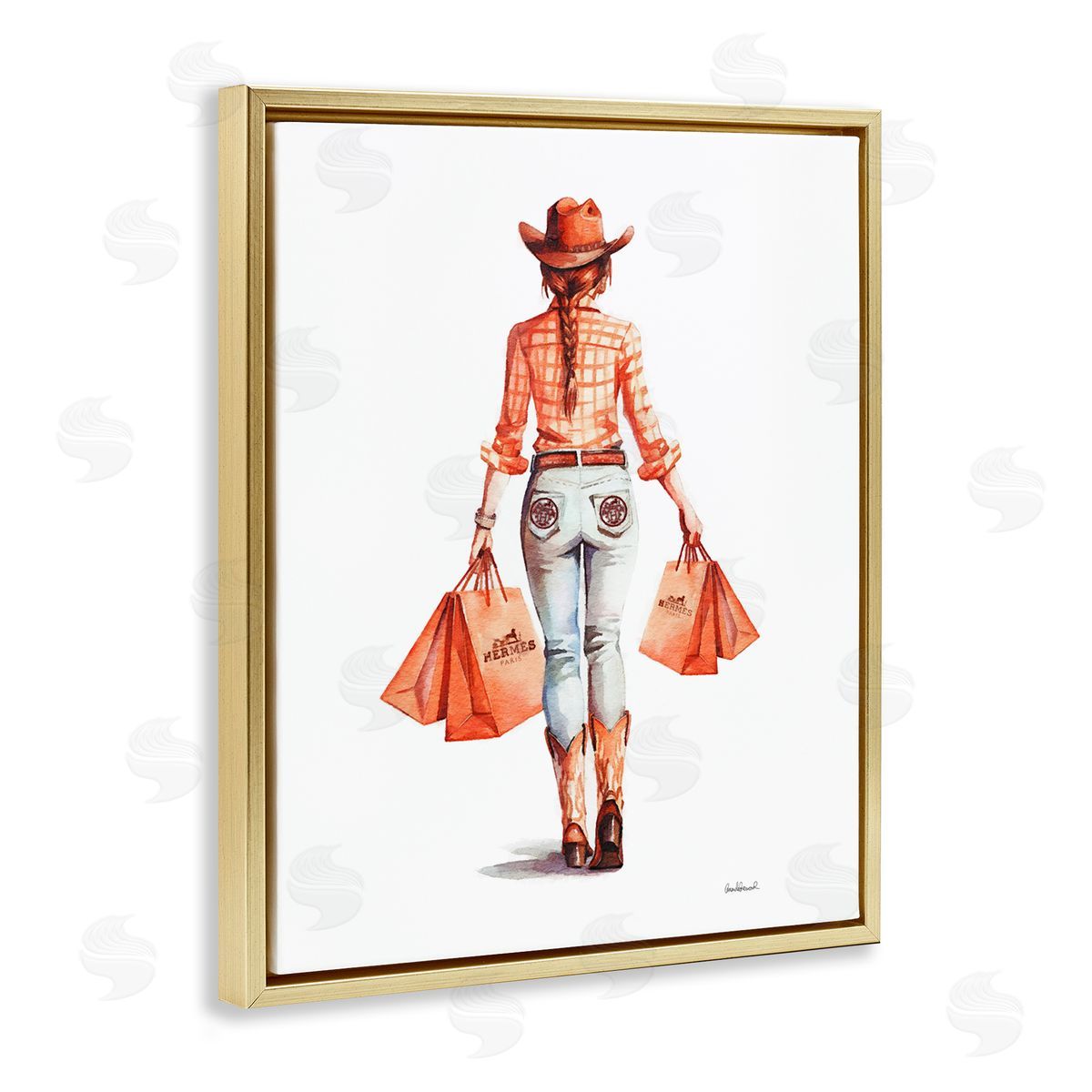 Modern Chic Cowgirl Gold Floating Frame Canvas Wall Art, Home Decor by Amanda Greenwood
