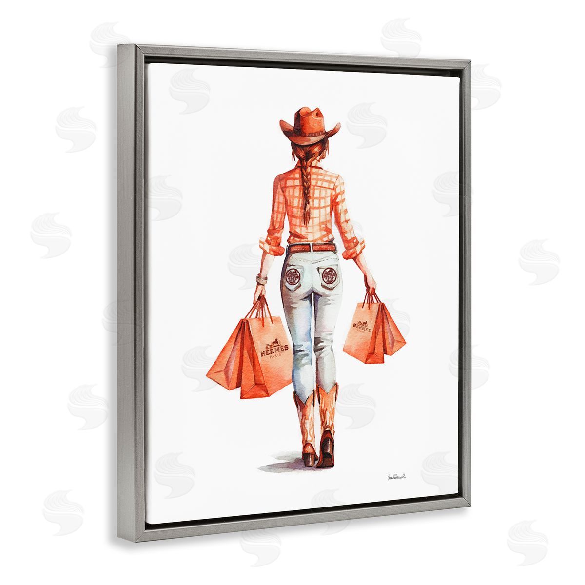 Modern Chic Cowgirl Grey Floating Frame Canvas Wall Art, Home Decor by Amanda Greenwood