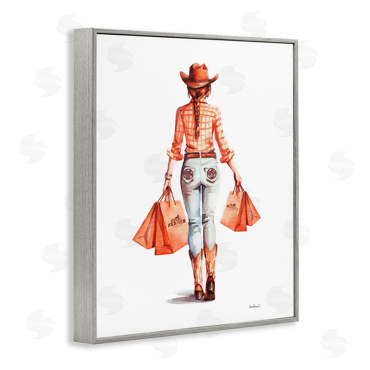 Modern Chic Cowgirl Grey Frame Print Wall Art, Home Decor by Amanda Greenwood