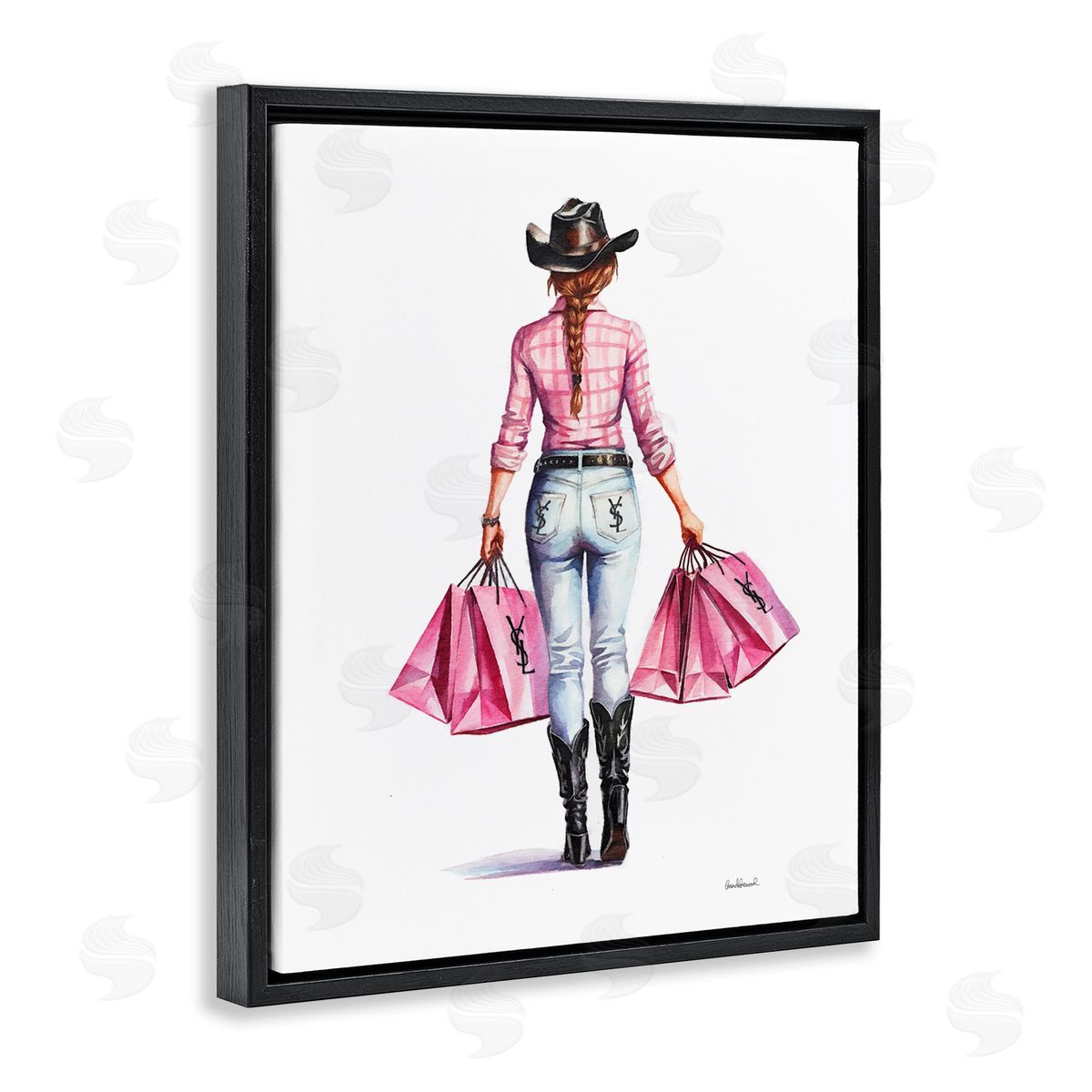 Modern Chic Country Cowgirl Black Floating Frame Canvas Wall Art, Home Decor by Amanda Greenwood