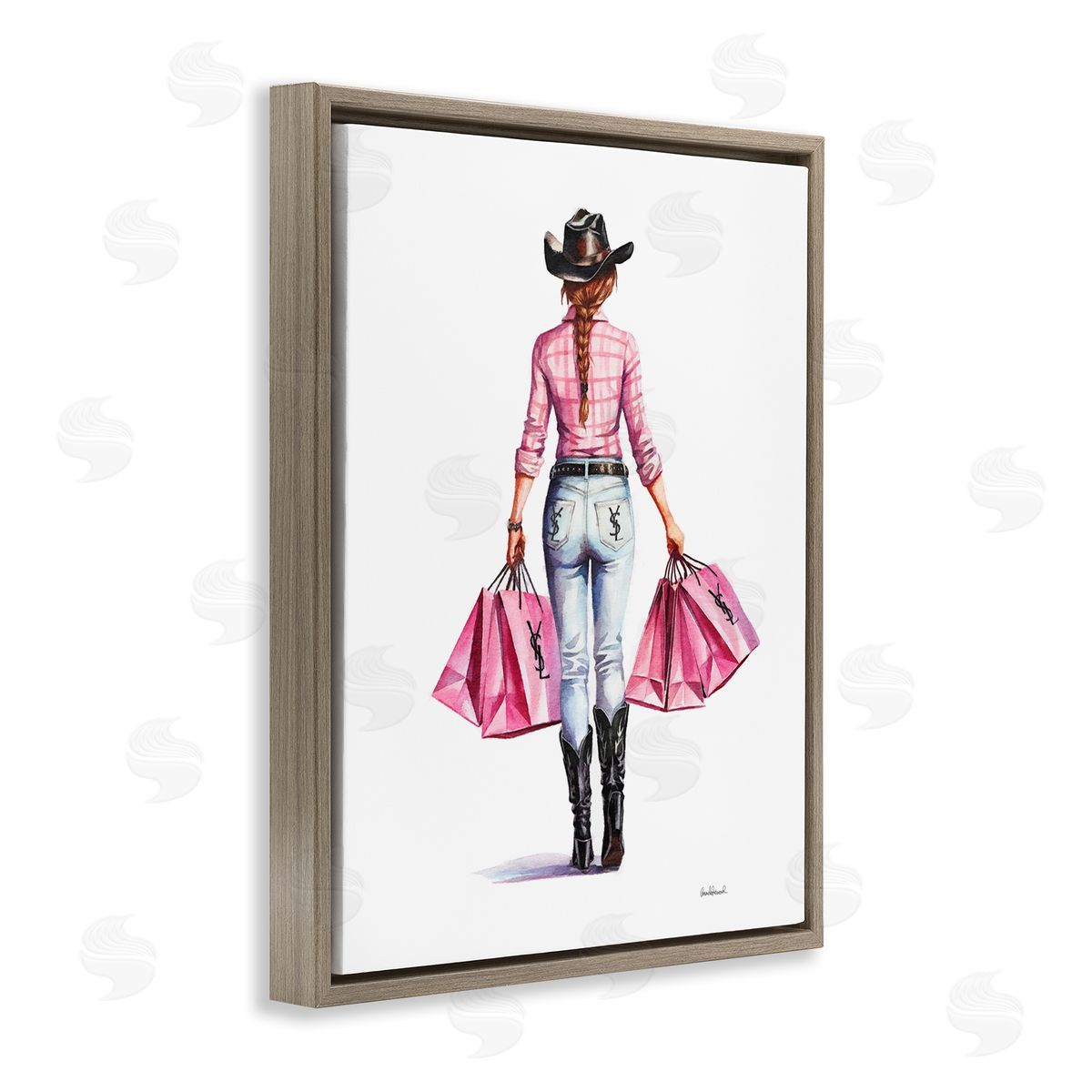 Modern Chic Country Cowgirl Brown Floating Frame Canvas Wall Art, Home Decor by Amanda Greenwood
