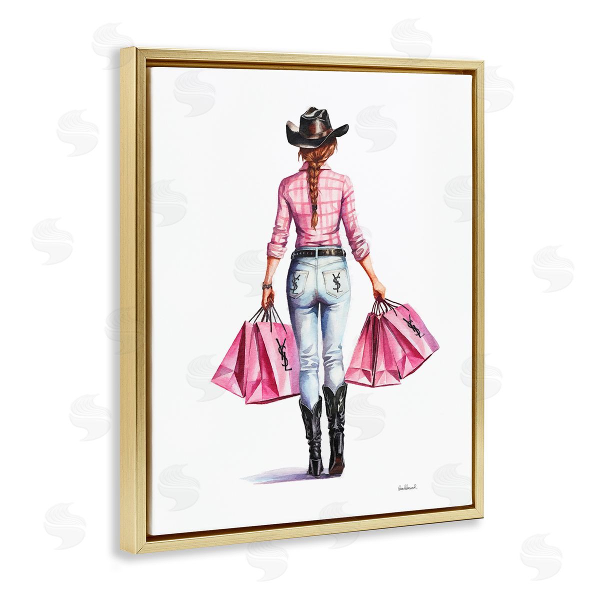 Modern Chic Country Cowgirl Gold Floating Frame Canvas Wall Art, Home Decor by Amanda Greenwood