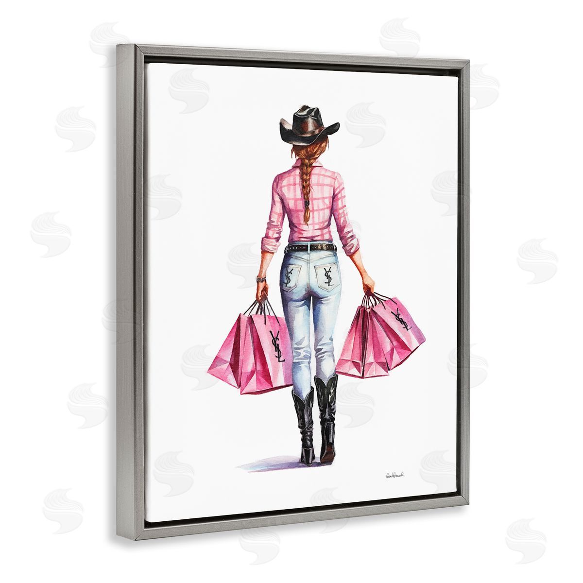 Modern Chic Country Cowgirl Grey Floating Frame Canvas Wall Art, Home Decor by Amanda Greenwood
