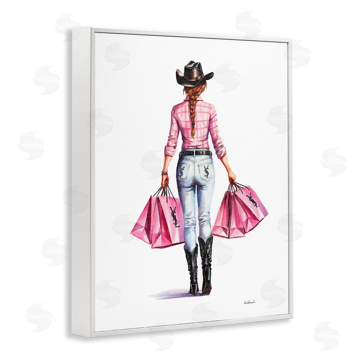 Modern Chic Country Cowgirl White Frame Print Wall Art, Home Decor by Amanda Greenwood