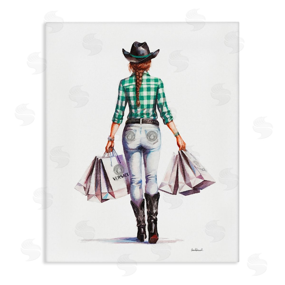 Country Cowgirl Shopper Canvas Wall Art, Home Decor by Amanda Greenwood
