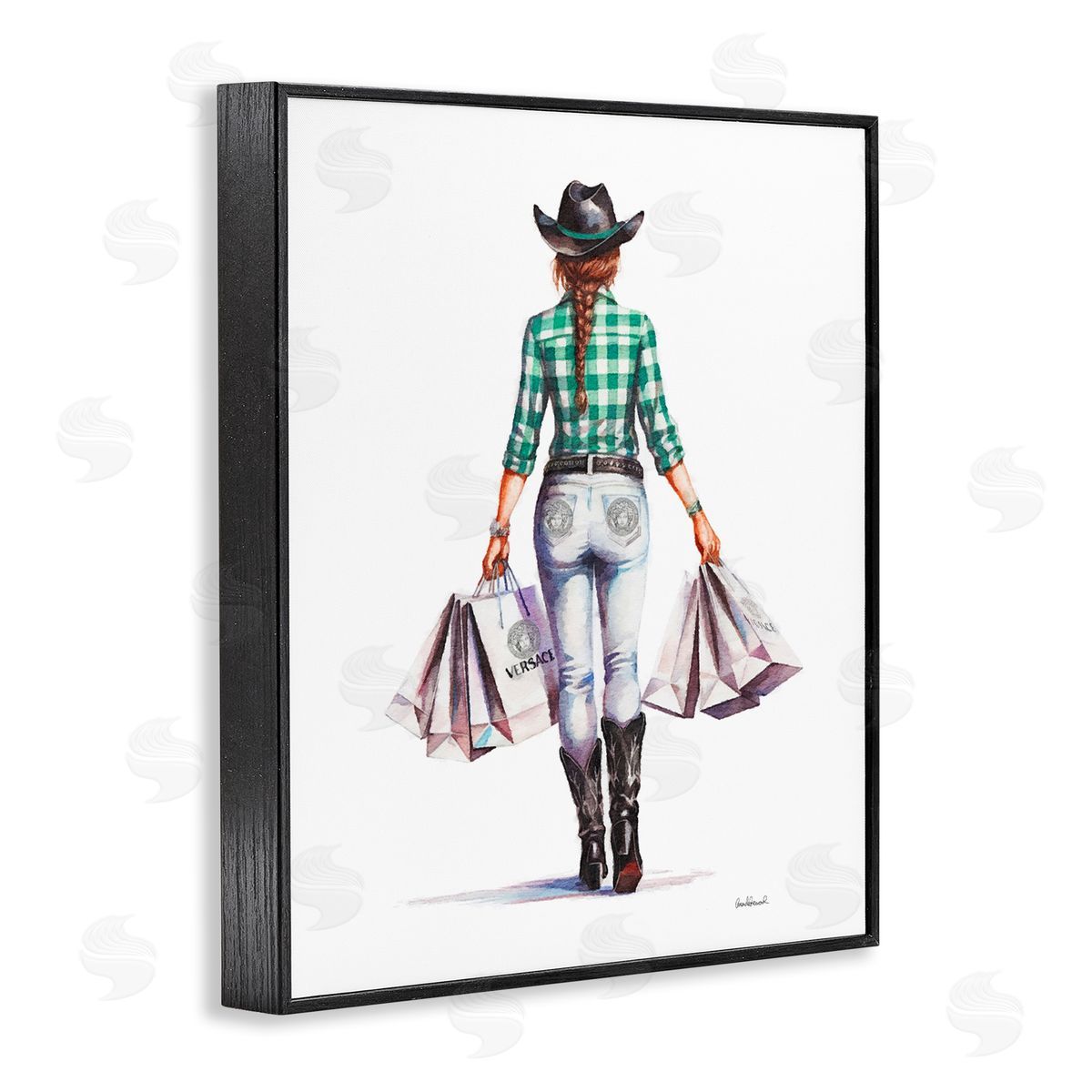 Country Cowgirl Shopper Black Frame Print Wall Art, Home Decor by Amanda Greenwood