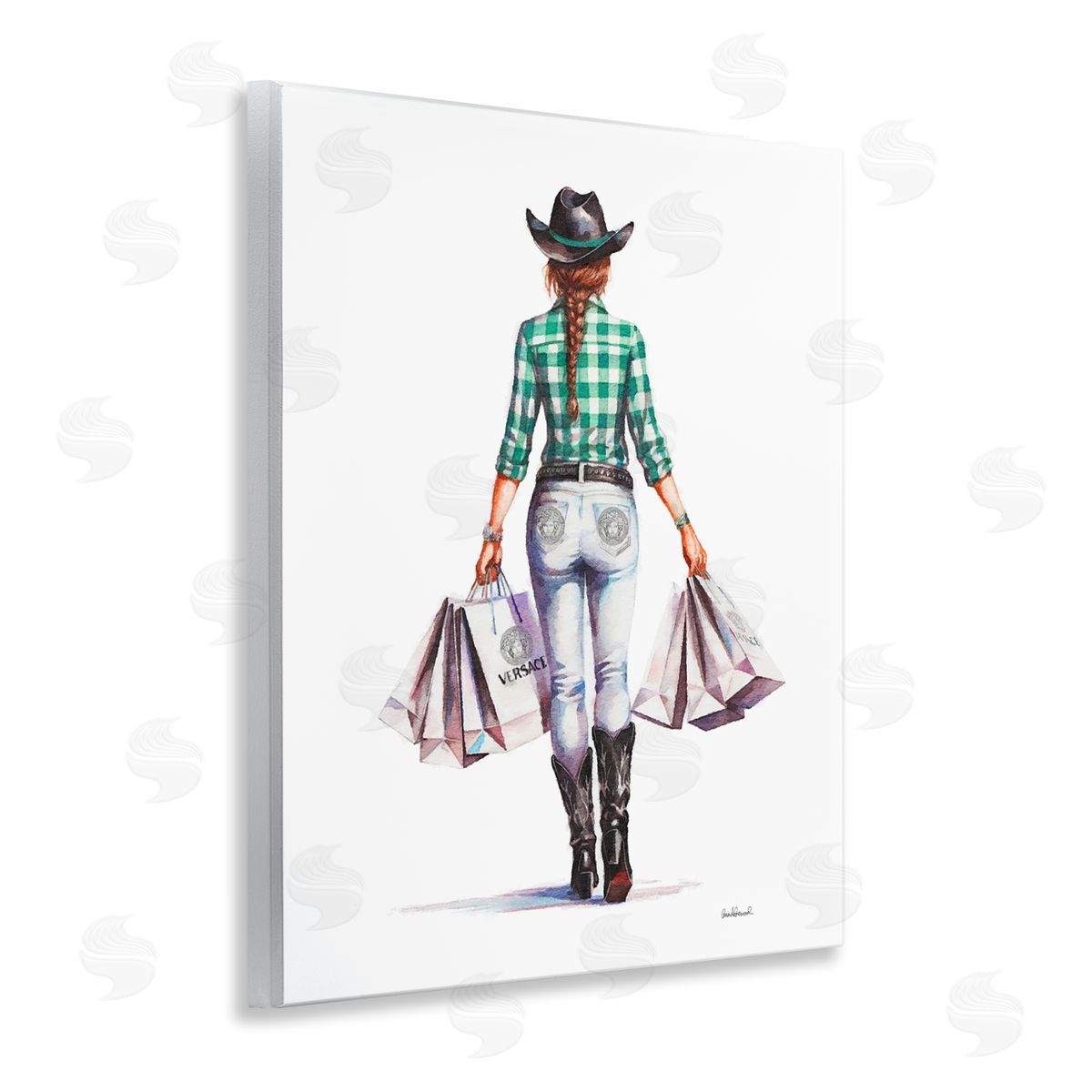 Country Cowgirl Shopper Wood Plaque Wall Art, Home Decor by Amanda Greenwood
