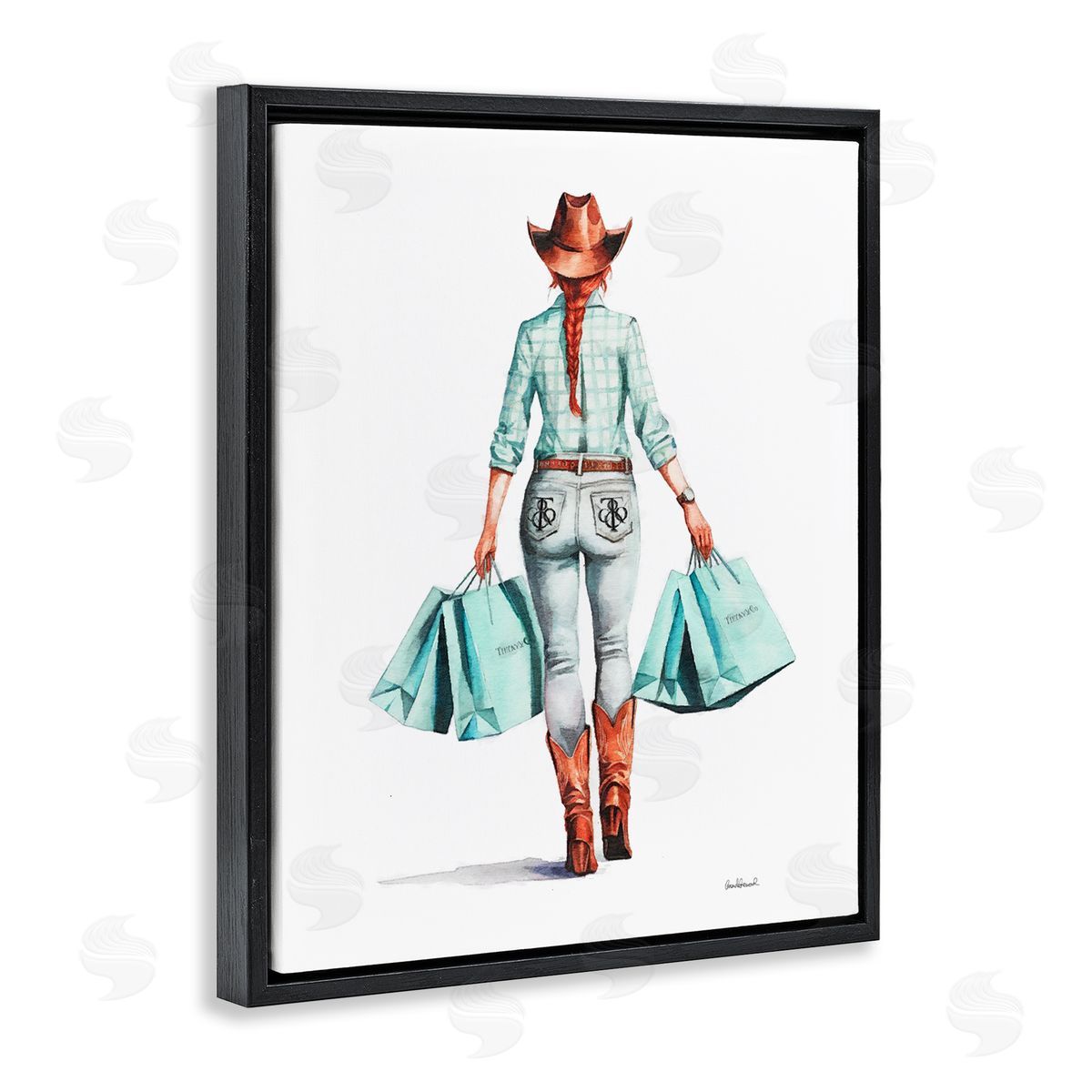 Trendy Country Cowgirl Black Floating Frame Canvas Wall Art, Home Decor by Amanda Greenwood