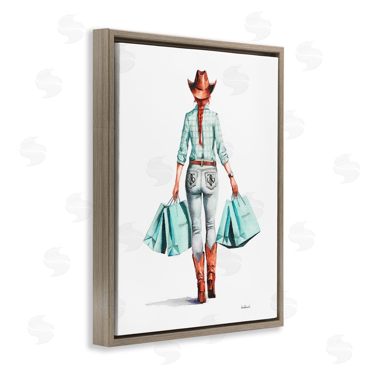 Trendy Country Cowgirl Brown Floating Frame Canvas Wall Art, Home Decor by Amanda Greenwood