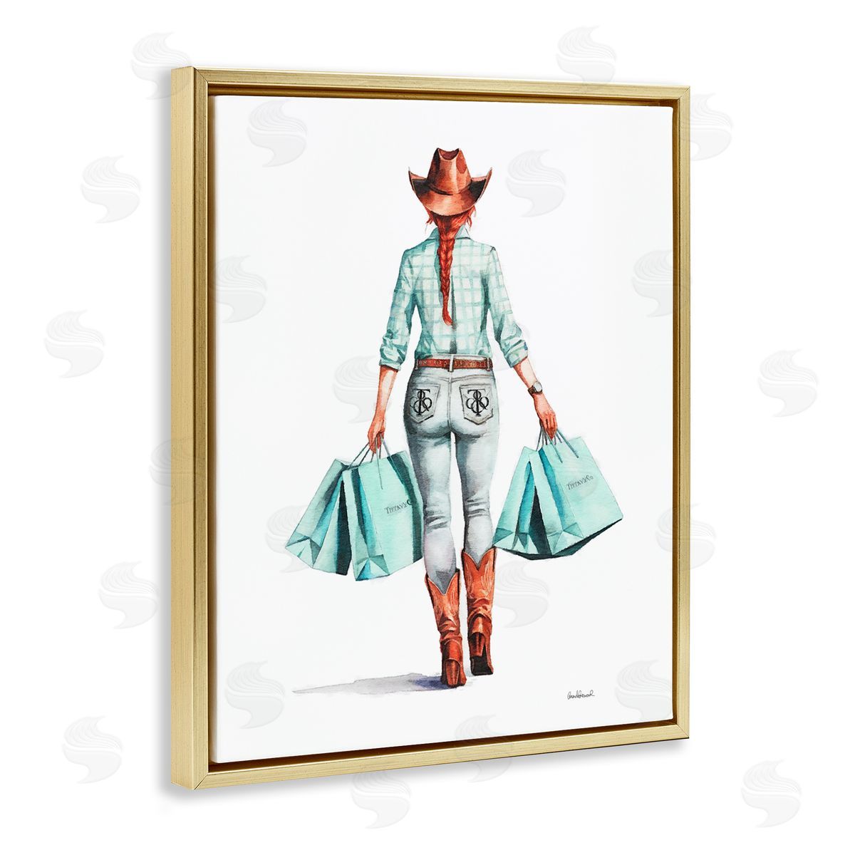 Trendy Country Cowgirl Gold Floating Frame Canvas Wall Art, Home Decor by Amanda Greenwood