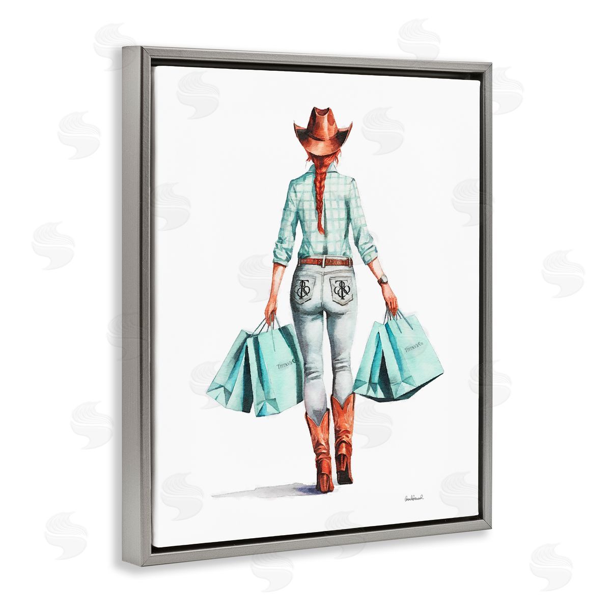 Trendy Country Cowgirl Grey Floating Frame Canvas Wall Art, Home Decor by Amanda Greenwood