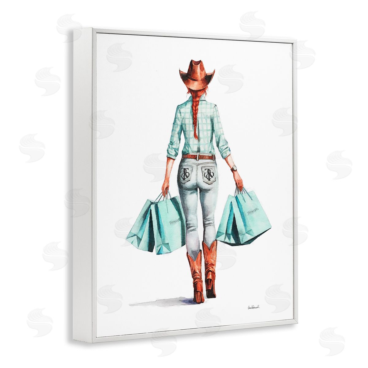 Trendy Country Cowgirl White Frame Print Wall Art, Home Decor by Amanda Greenwood