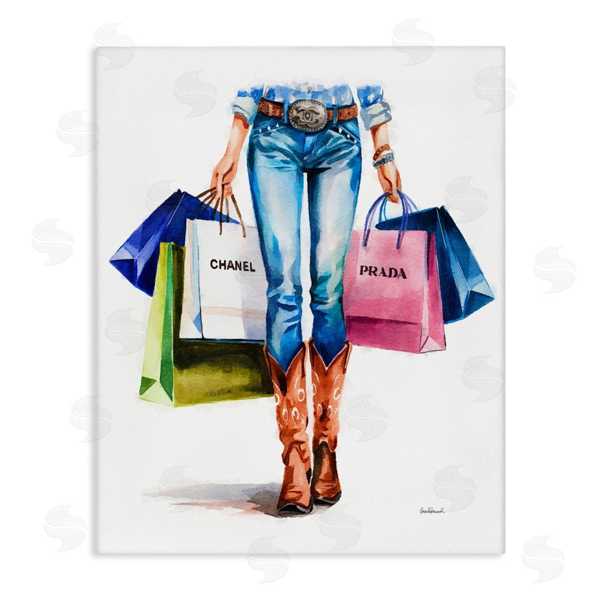 Country Girl Shopping Bags Canvas Wall Art, Home Decor by Amanda Greenwood