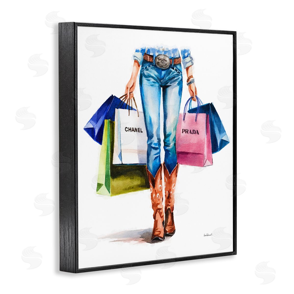Country Girl Shopping Bags Black Frame Print Wall Art, Home Decor by Amanda Greenwood