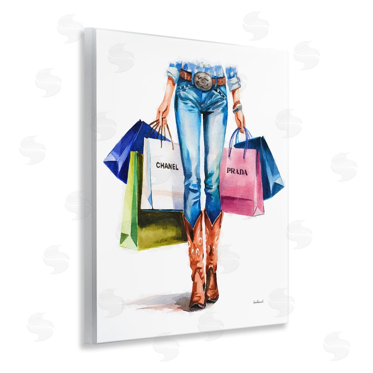 Country Girl Shopping Bags Wood Plaque Wall Art, Home Decor by Amanda Greenwood