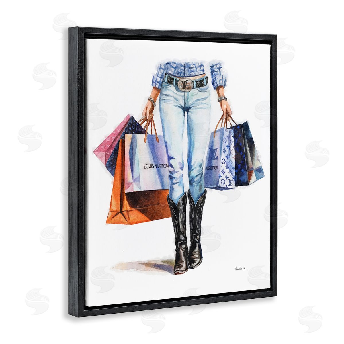 Fashionable Country Gal Black Floating Frame Canvas Wall Art, Home Decor by Amanda Greenwood