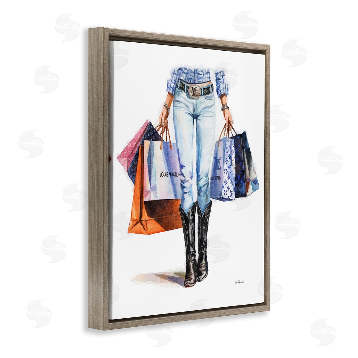 Fashionable Country Gal Brown Floating Frame Canvas Wall Art, Home Decor by Amanda Greenwood