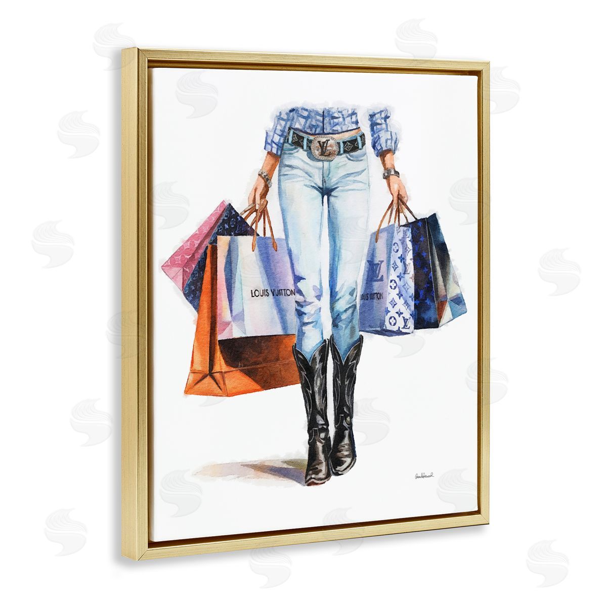 Fashionable Country Gal Gold Floating Frame Canvas Wall Art, Home Decor by Amanda Greenwood
