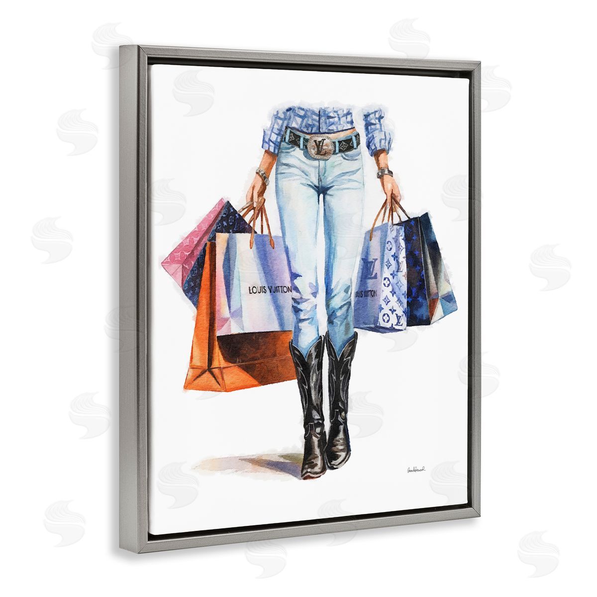 Fashionable Country Gal Grey Floating Frame Canvas Wall Art, Home Decor by Amanda Greenwood