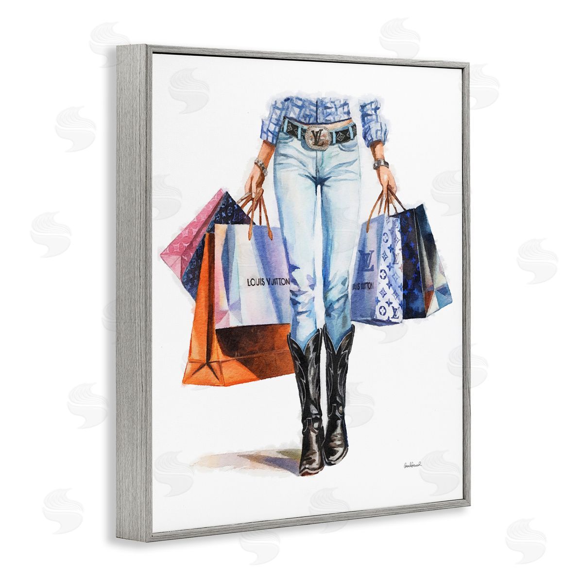 Fashionable Country Gal Grey Frame Print Wall Art, Home Decor by Amanda Greenwood