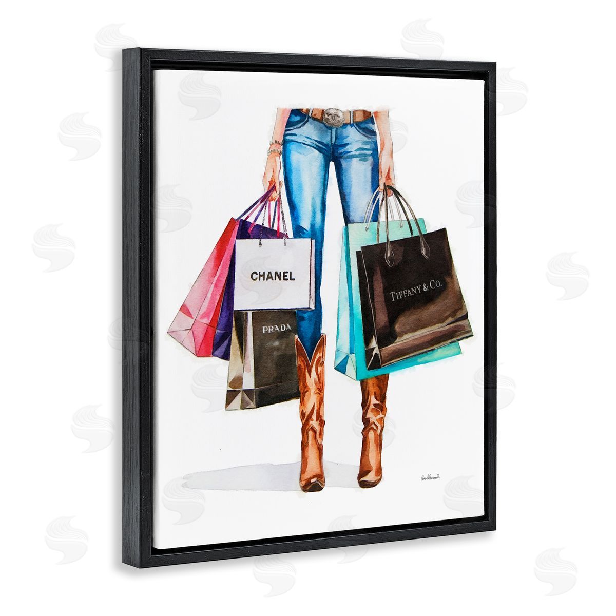 Shopping Bags Cowgirl Black Floating Frame Canvas Wall Art, Home Decor by Amanda Greenwood