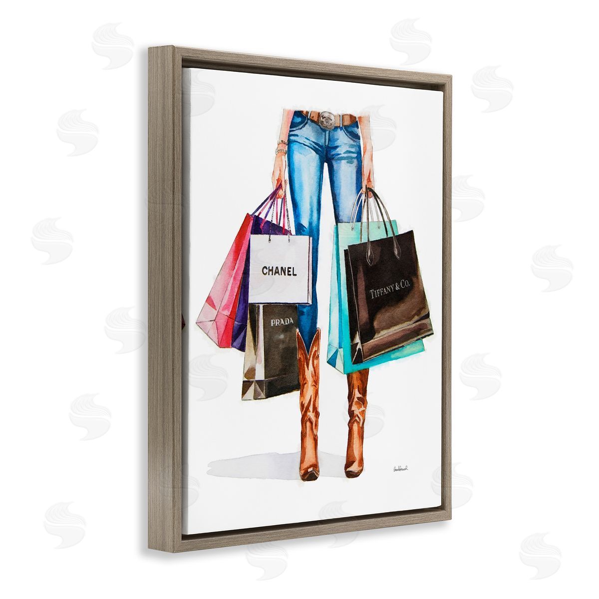 Shopping Bags Cowgirl Brown Floating Frame Canvas Wall Art, Home Decor by Amanda Greenwood