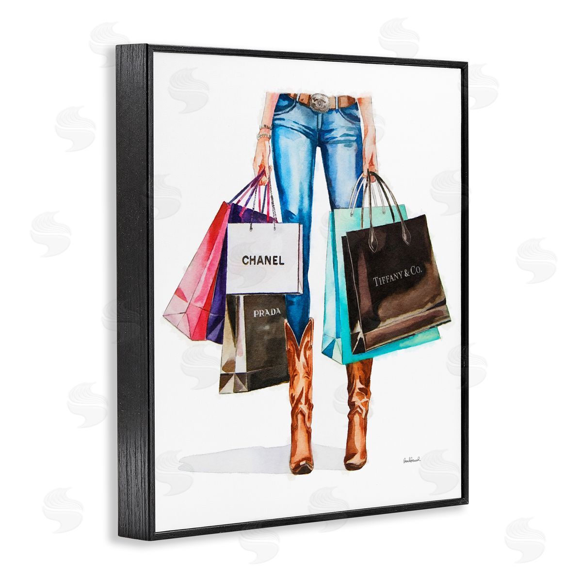Shopping Bags Cowgirl Black Frame Print Wall Art, Home Decor by Amanda Greenwood