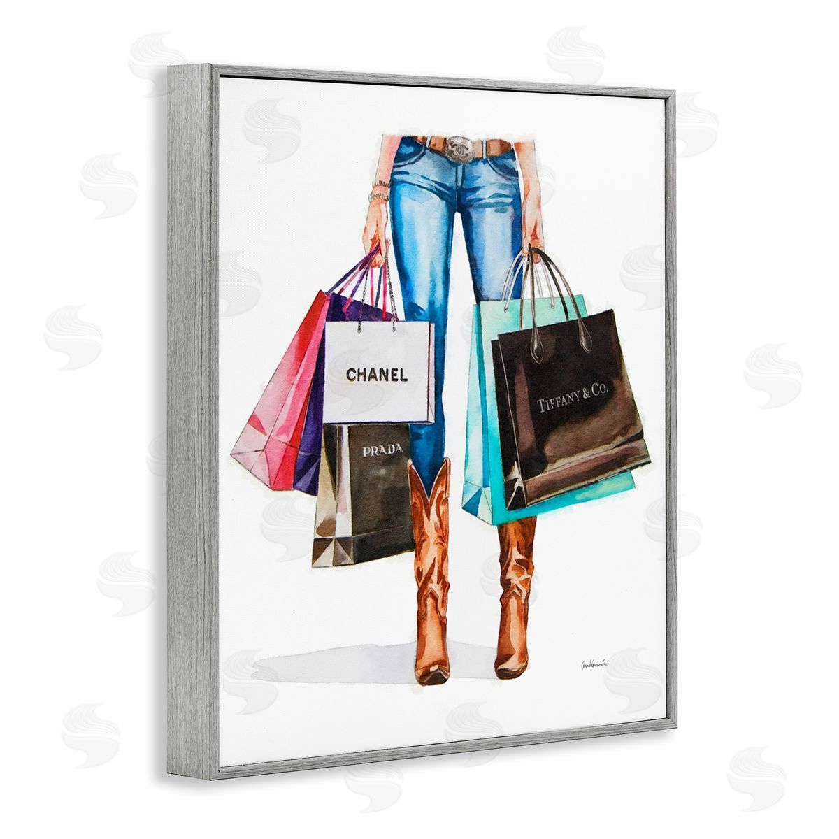 Shopping Bags Cowgirl Grey Frame Print Wall Art, Home Decor by Amanda Greenwood