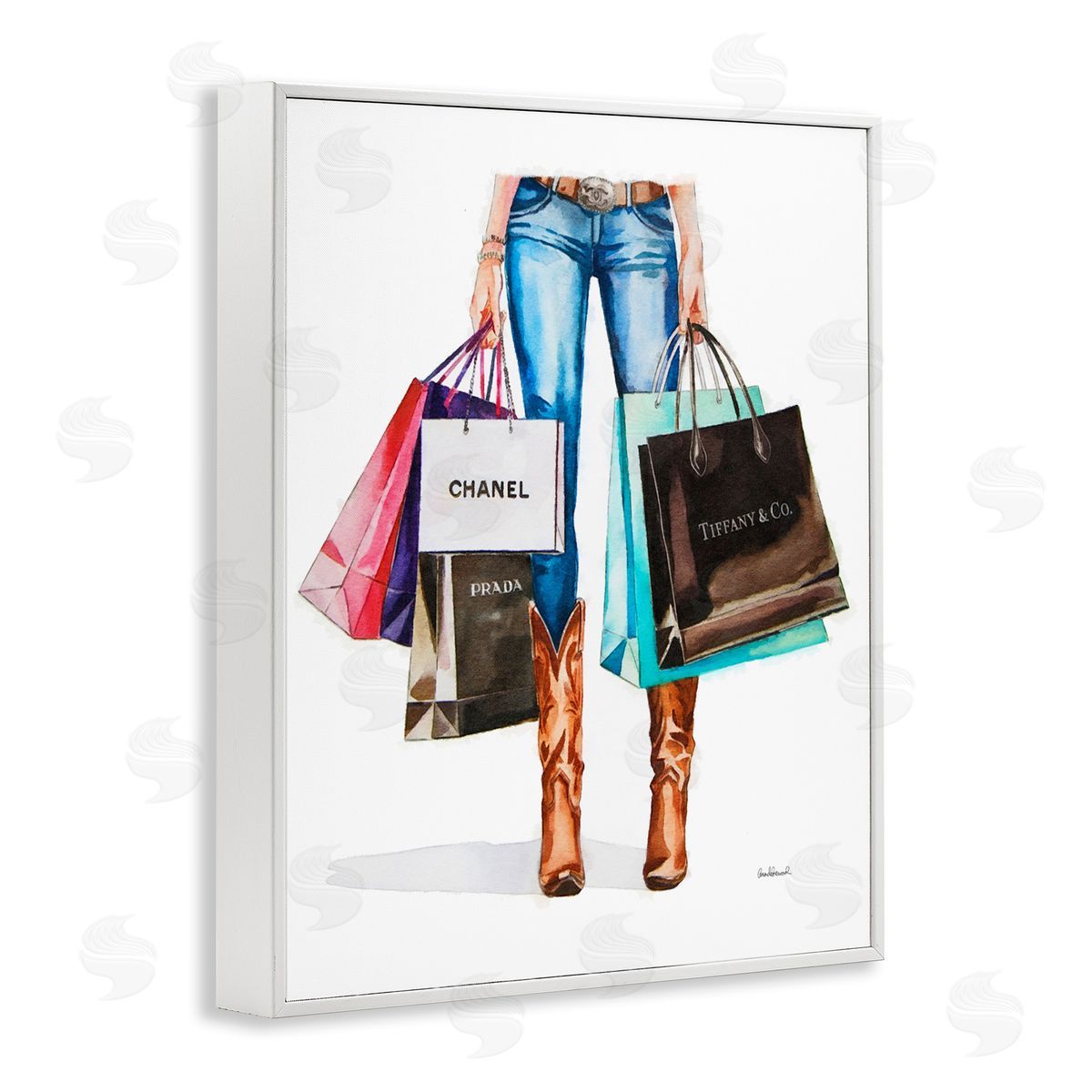 Shopping Bags Cowgirl White Frame Print Wall Art, Home Decor by Amanda Greenwood
