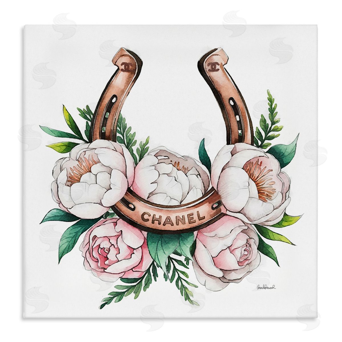 Glam Peonies & Horseshoe Canvas Wall Art, Home Decor by Amanda Greenwood