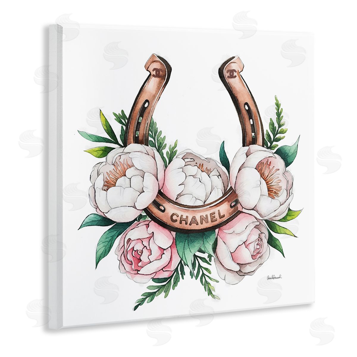 Glam Peonies & Horseshoe Wood Plaque Wall Art, Home Decor by Amanda Greenwood