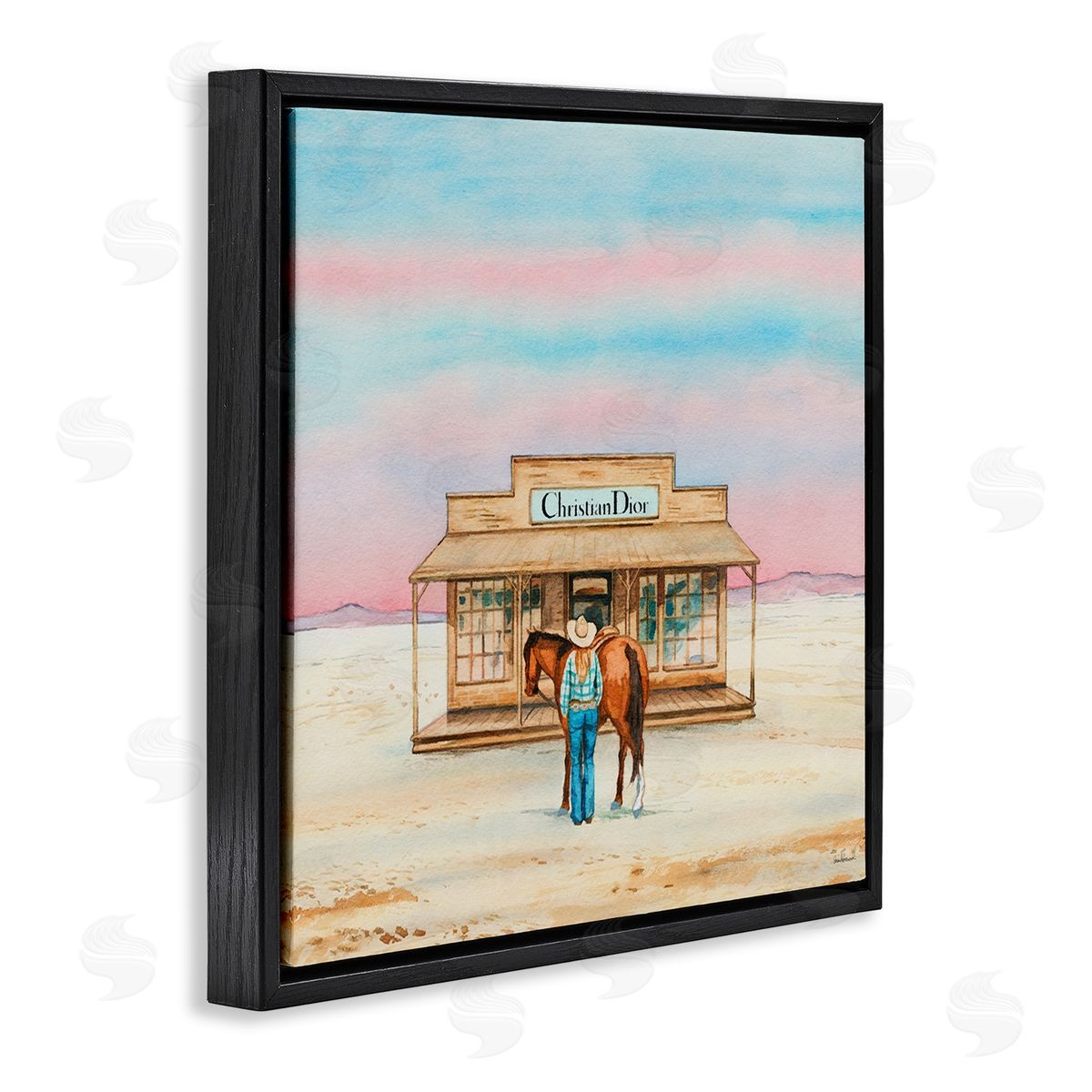 Cowgirl & Horse Shopping Black Floating Frame Canvas Wall Art, Home Decor by Amanda Greenwood