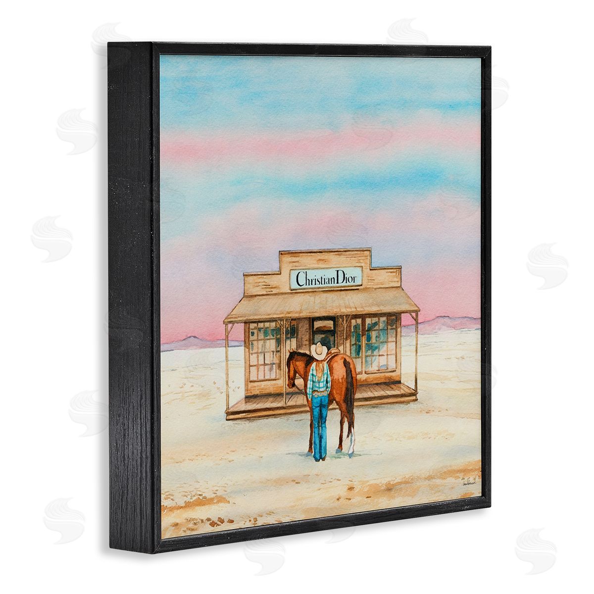 Cowgirl & Horse Shopping Black Frame Print Wall Art, Home Decor by Amanda Greenwood