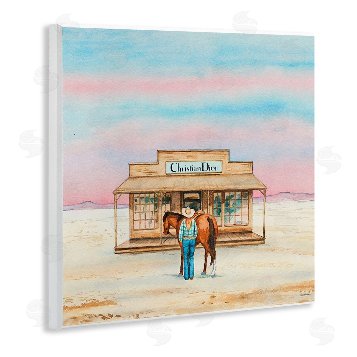 Cowgirl & Horse Shopping Wood Plaque Wall Art, Home Decor by Amanda Greenwood