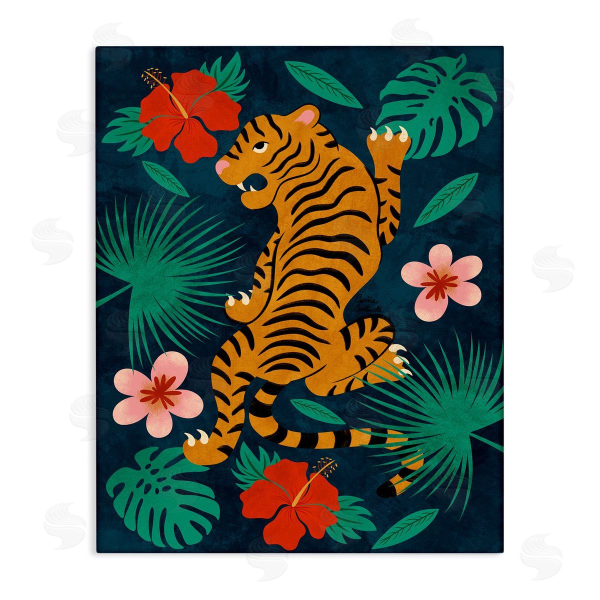 Climbing Tiger Tropics Canvas Wall Art, Home Decor by Carrie Cantwell