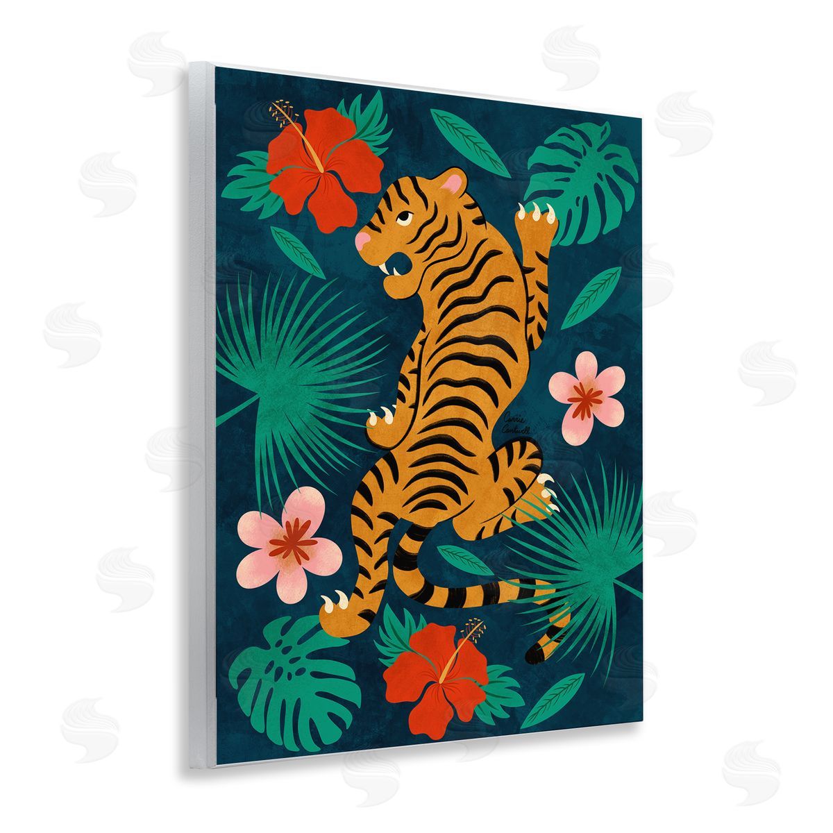 Climbing Tiger Tropics Wood Plaque Wall Art, Home Decor by Carrie Cantwell