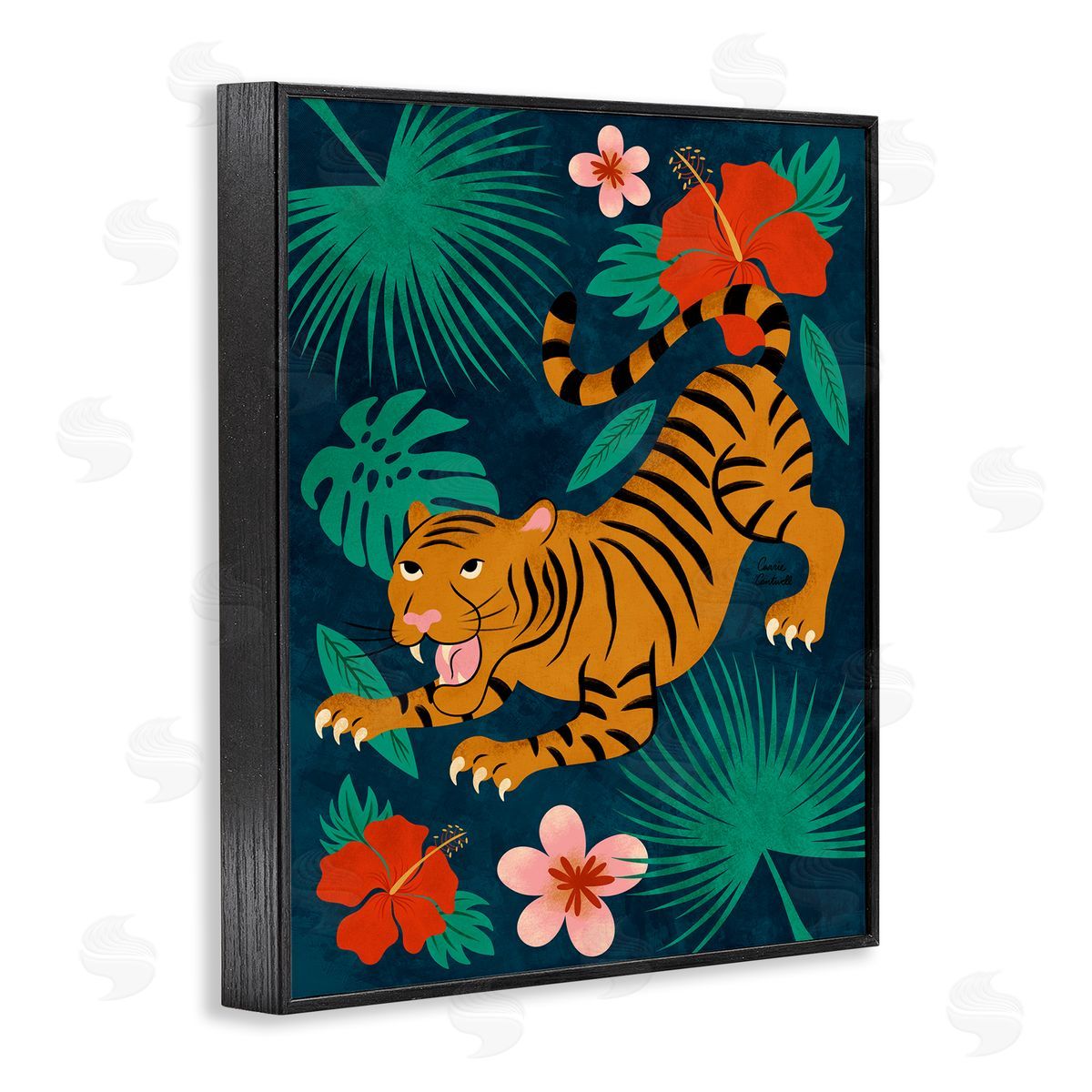 Crouching Tiger Tropics Black Frame Print Wall Art, Home Decor by Carrie Cantwell