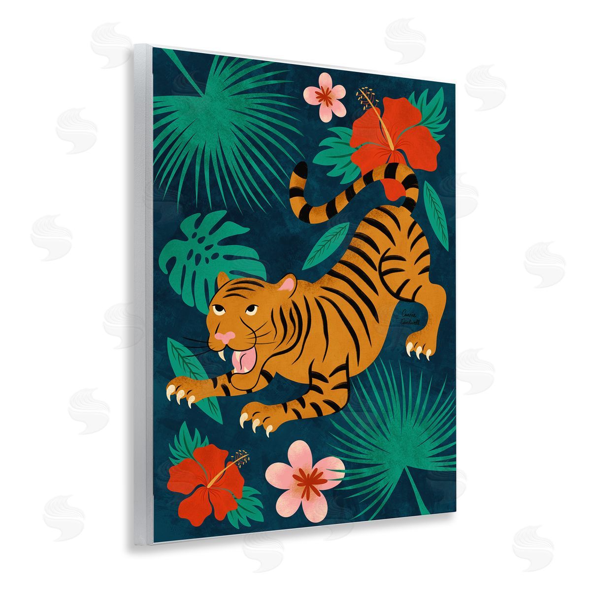 Crouching Tiger Tropics Wood Plaque Wall Art, Home Decor by Carrie Cantwell