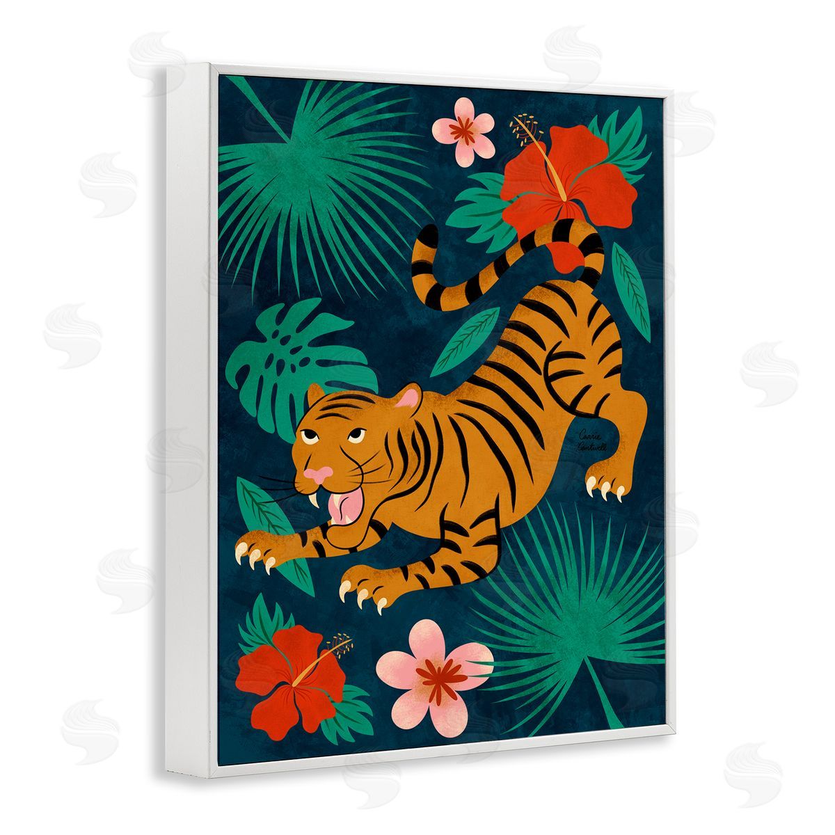 Crouching Tiger Tropics White Frame Print Wall Art, Home Decor by Carrie Cantwell