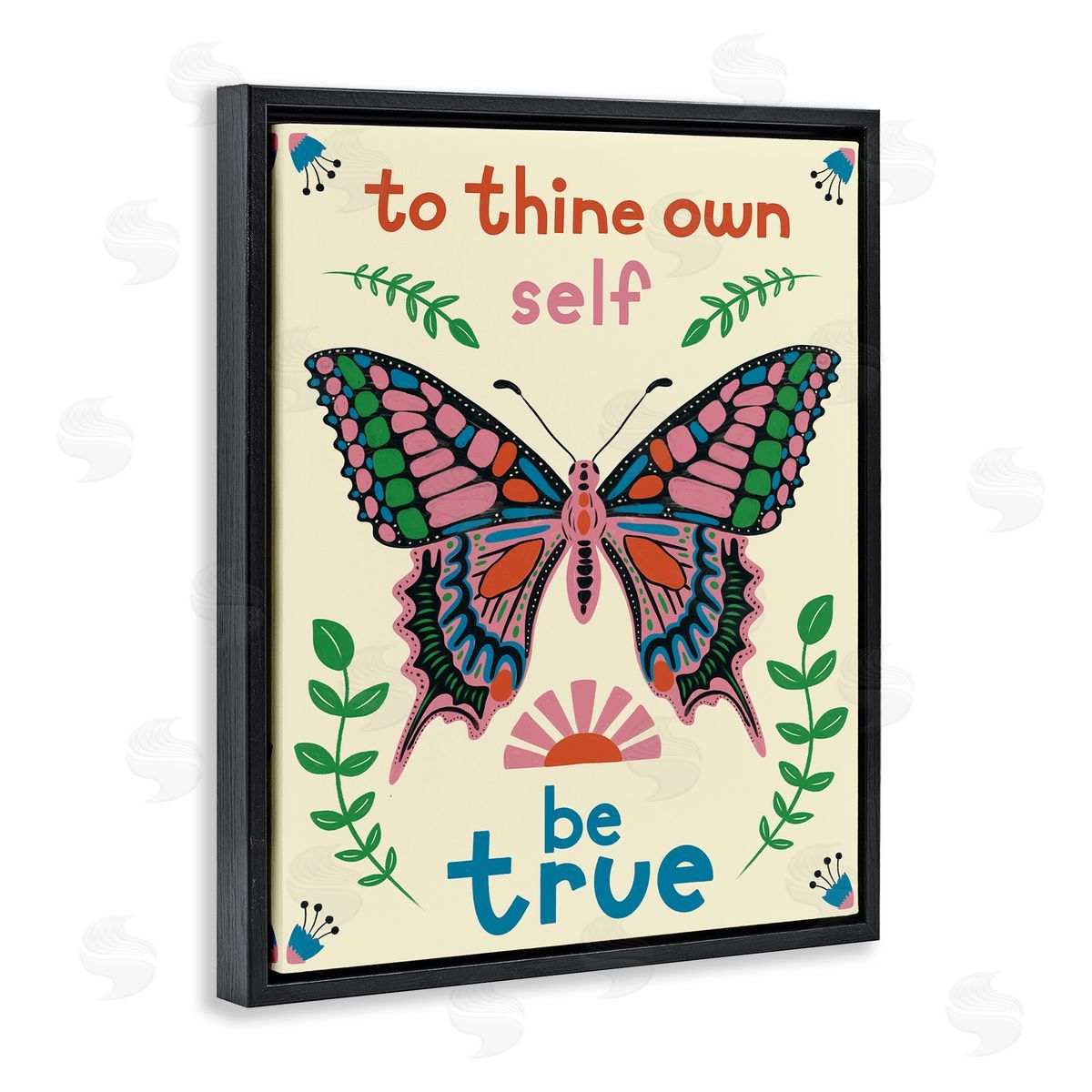 To Thine Self Be True Phrase Black Floating Frame Canvas Wall Art, Home Decor by Carrie Cantwell