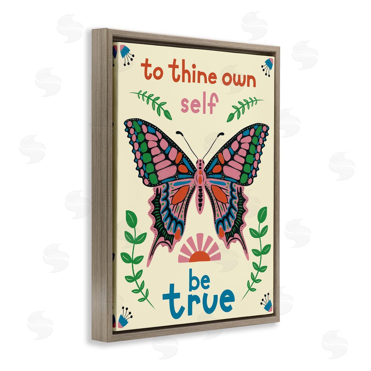 To Thine Self Be True Phrase Brown Floating Frame Canvas Wall Art, Home Decor by Carrie Cantwell