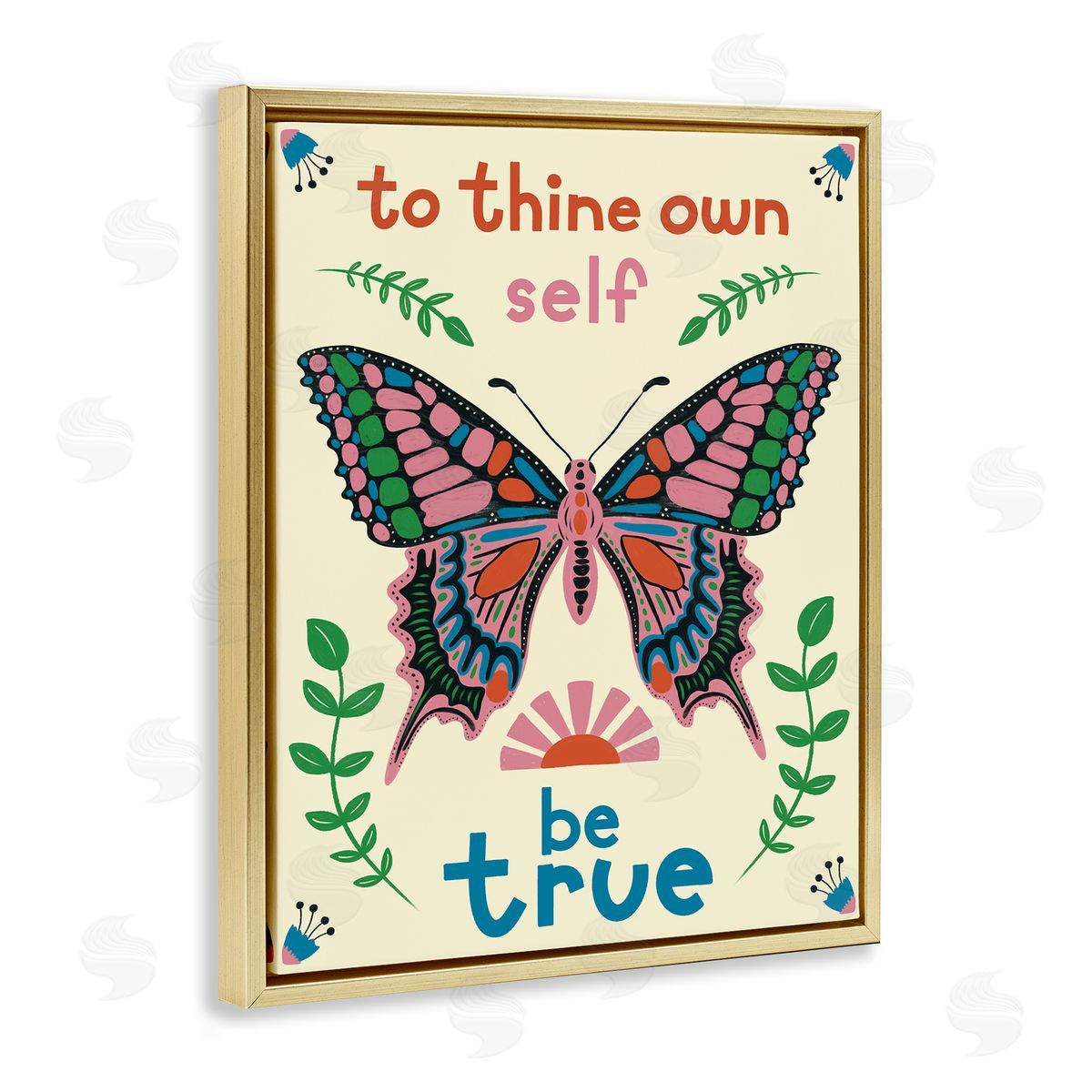 To Thine Self Be True Phrase Gold Floating Frame Canvas Wall Art, Home Decor by Carrie Cantwell