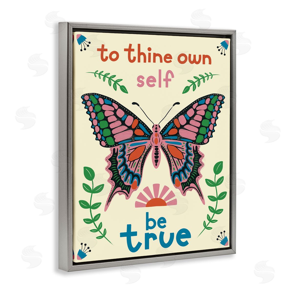 To Thine Self Be True Phrase Grey Floating Frame Canvas Wall Art, Home Decor by Carrie Cantwell