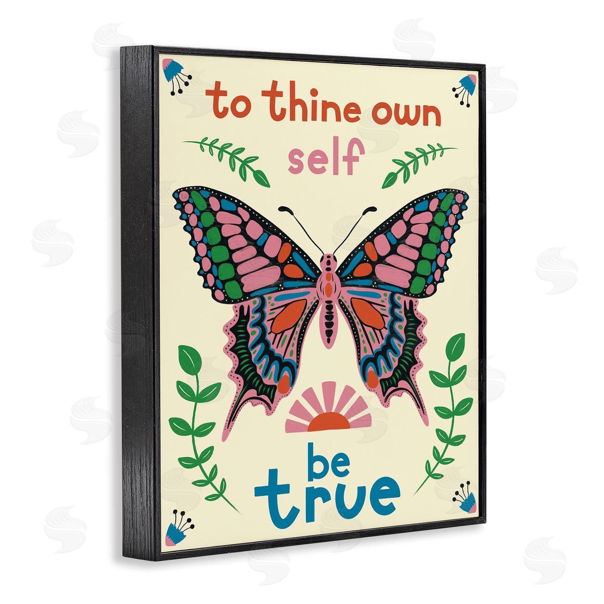 To Thine Self Be True Phrase Black Frame Print Wall Art, Home Decor by Carrie Cantwell