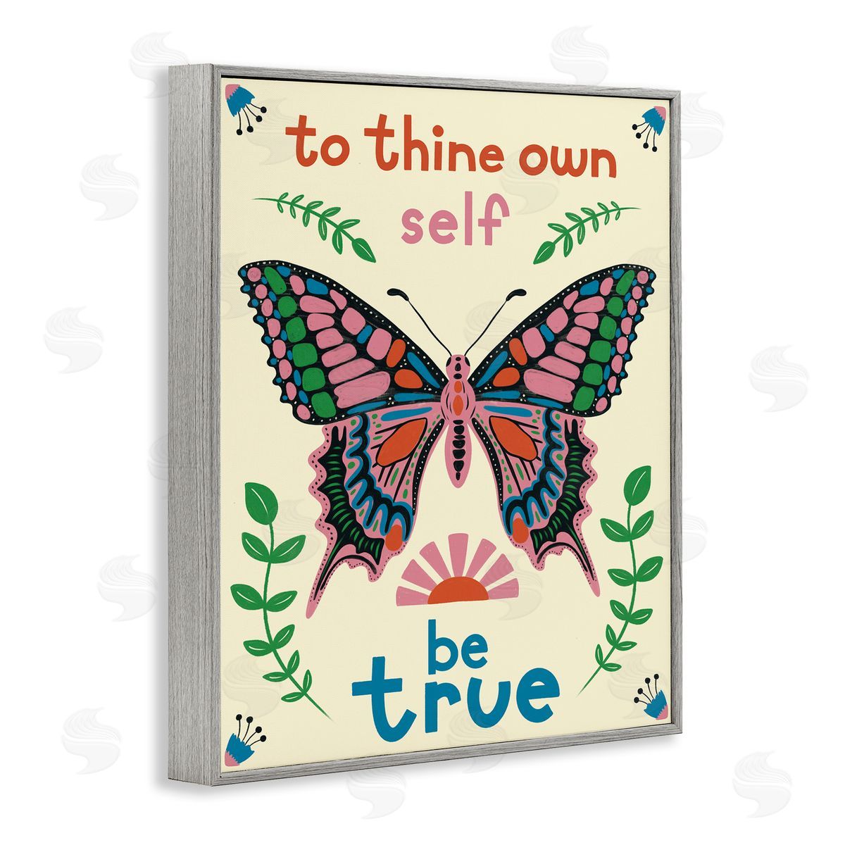 To Thine Self Be True Phrase Grey Frame Print Wall Art, Home Decor by Carrie Cantwell