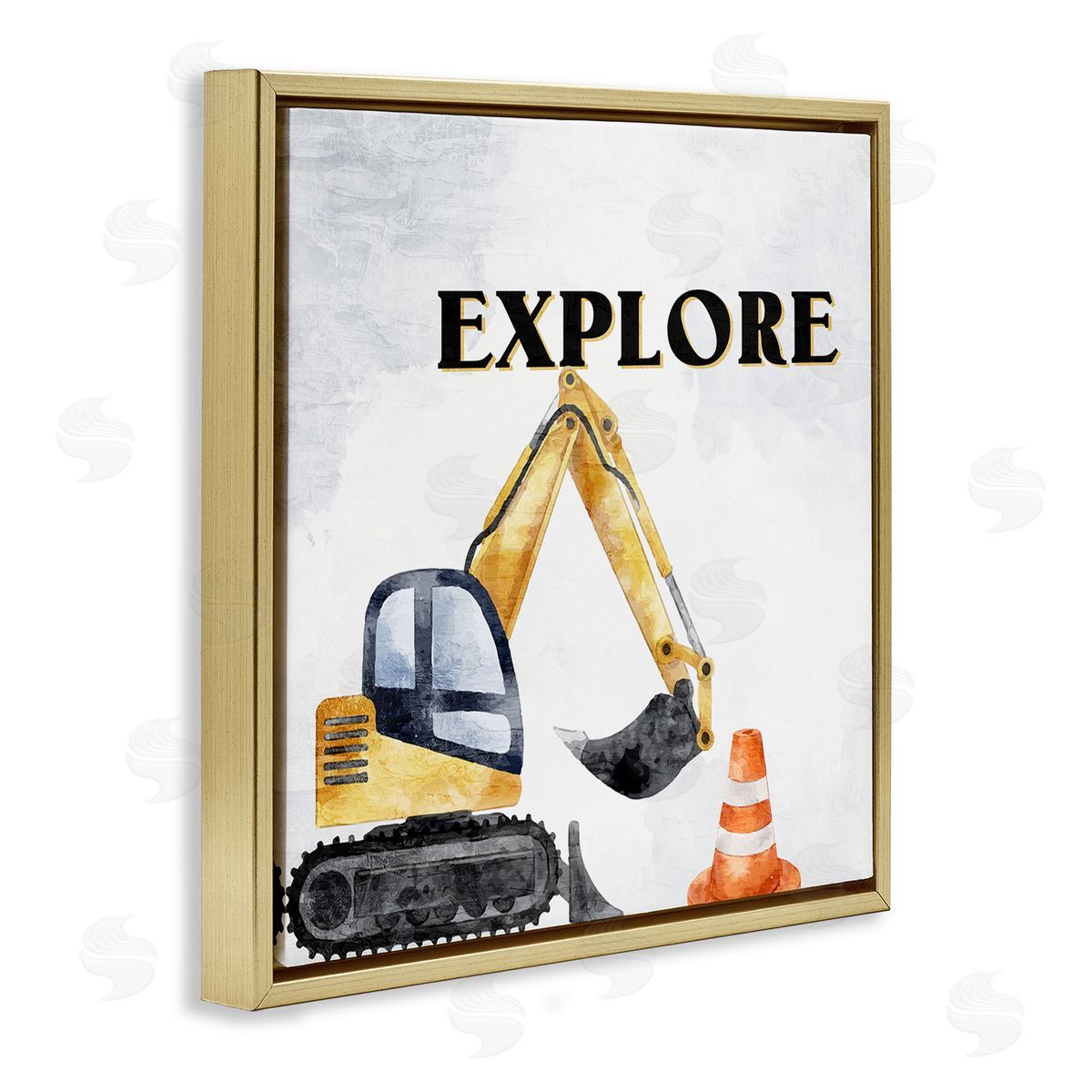 Explore Construction Vehicle Gold Floating Frame Canvas Wall Art, Home Decor by Kim Allen