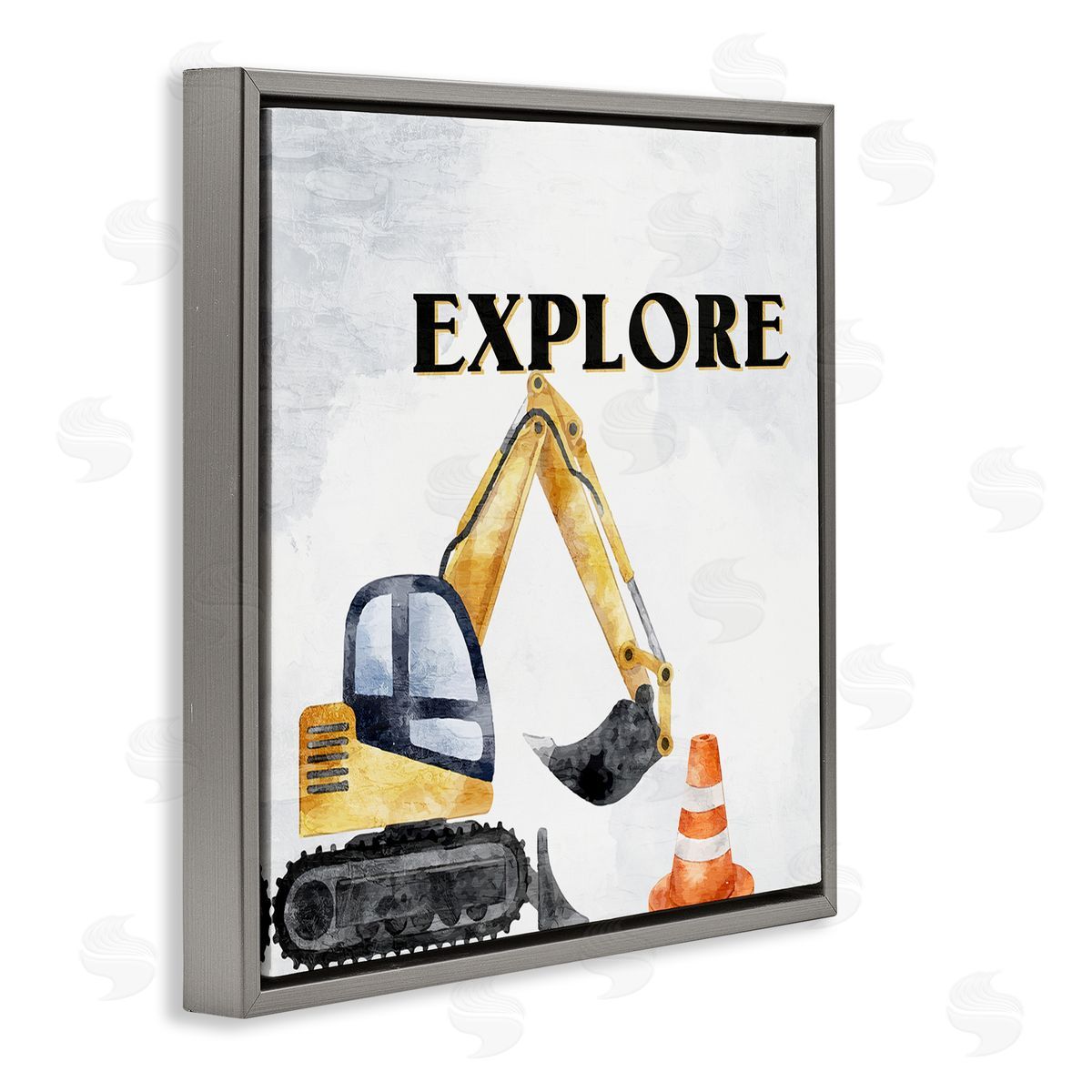 Explore Construction Vehicle Grey Floating Frame Canvas Wall Art, Home Decor by Kim Allen