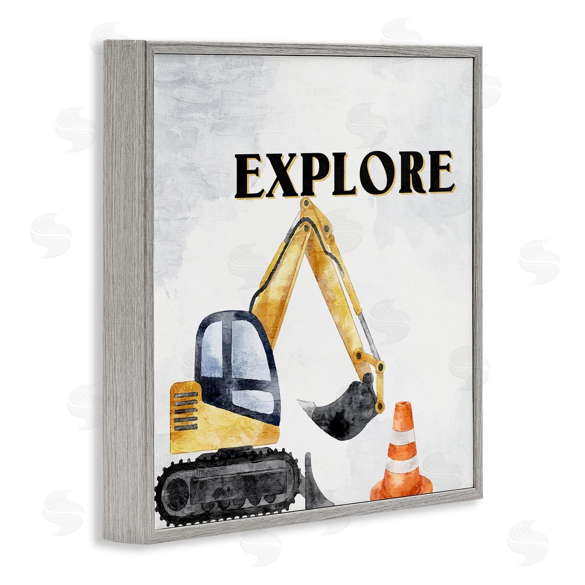Explore Construction Vehicle Grey Frame Print Wall Art, Home Decor by Kim Allen